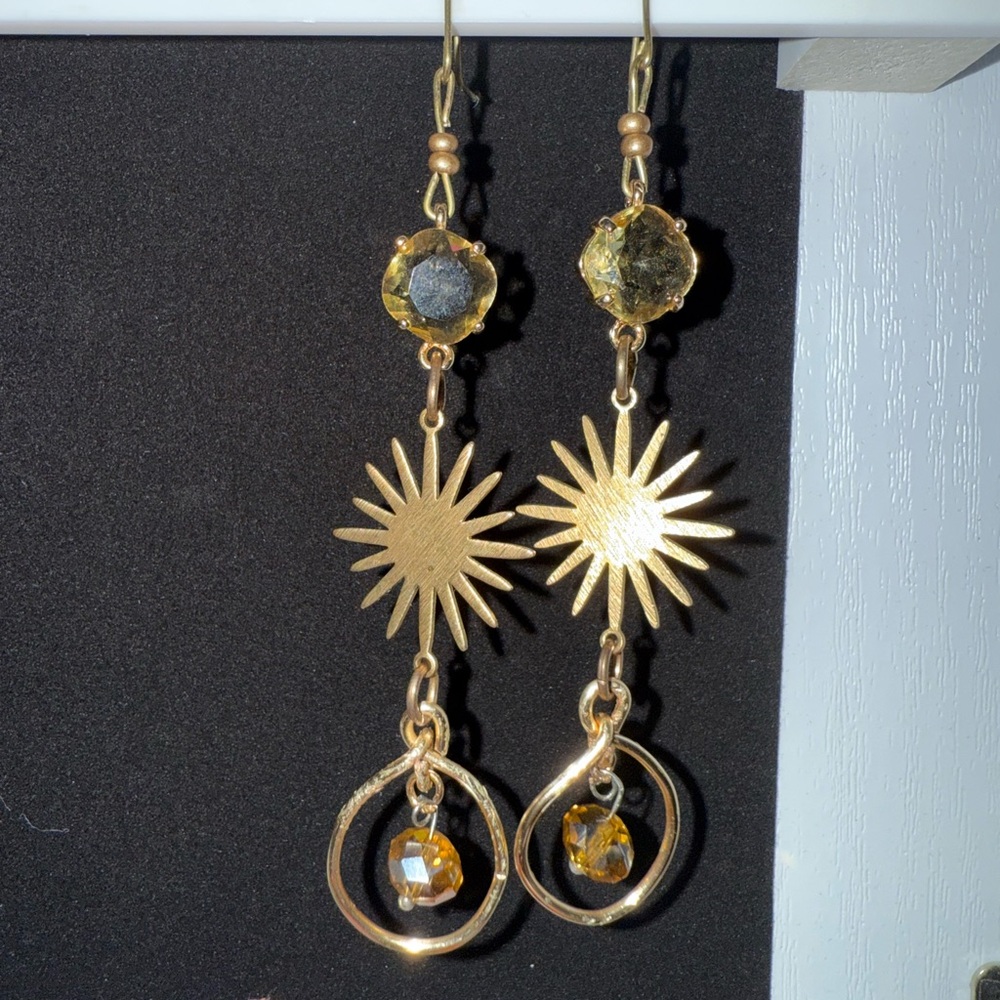 Gold Sunburst Dangle Earrings